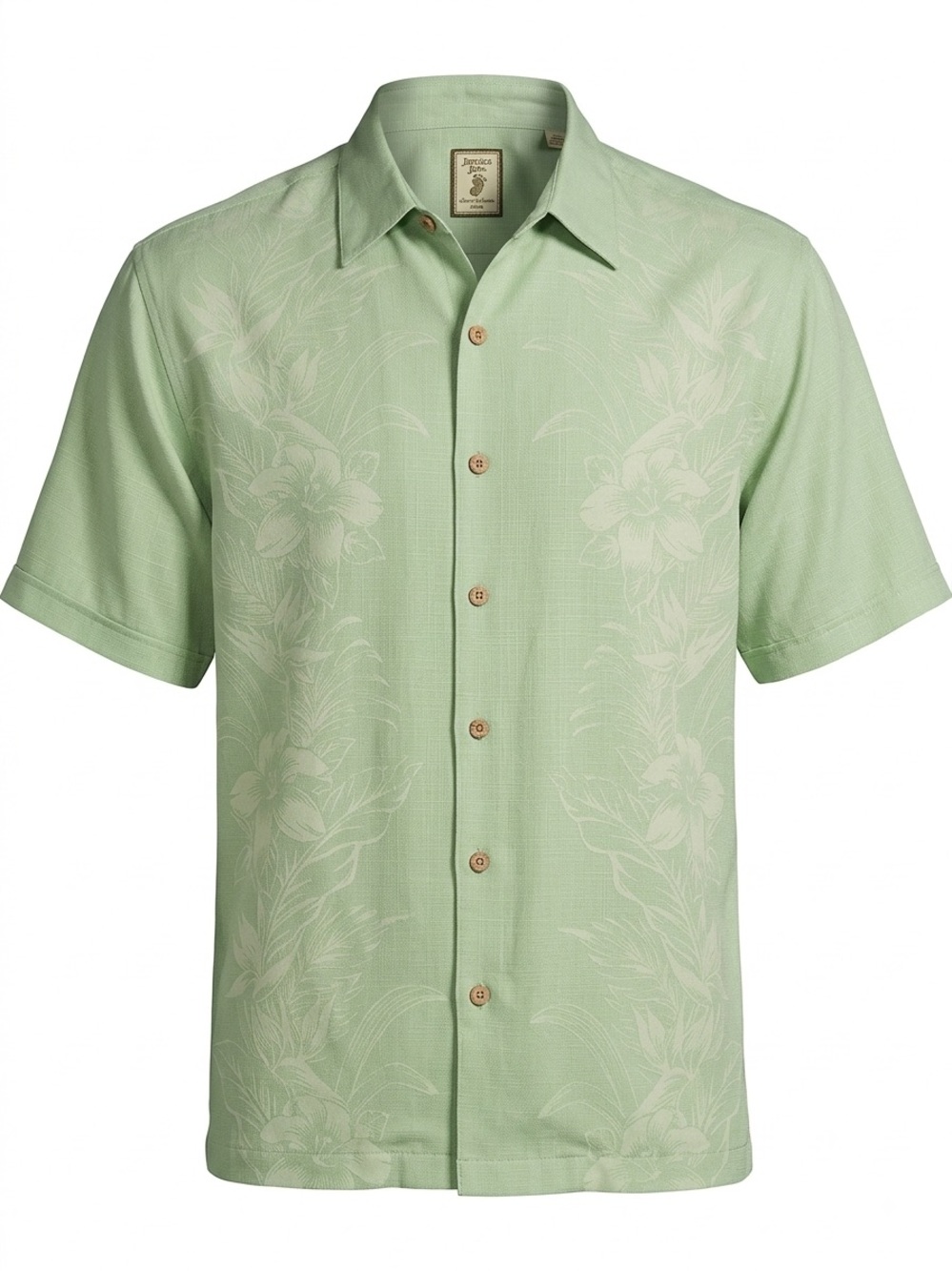 Jamaica Jaxx Sage Green 100% Silk Tropical Floral Camp Shirt Men's XXL